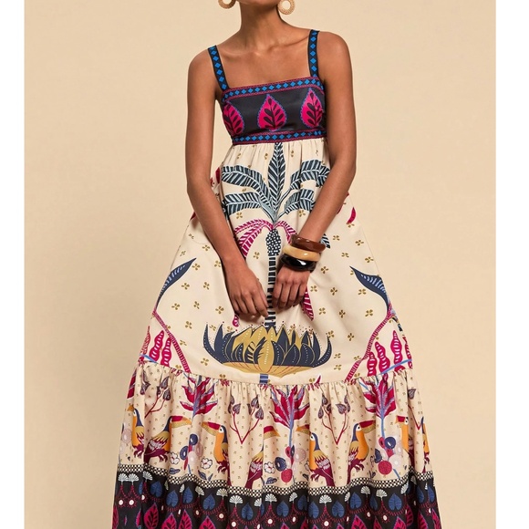 Boho Tropical Animal Print Colorful Cami Maxi Dress - Picture 1 of 5